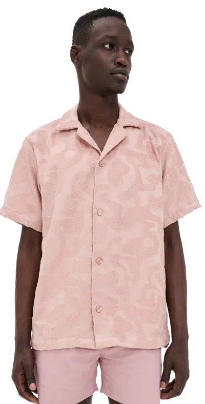 Oas Puzzlotec Texture Terry Cloth Camp Shirt In Pink