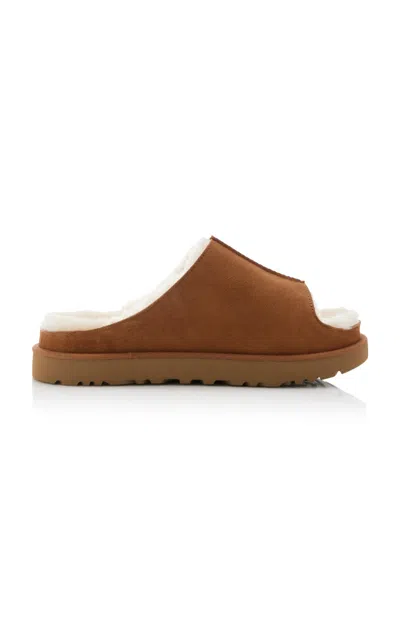 Ugg Suede Slippers With Embossed-logo In Tan