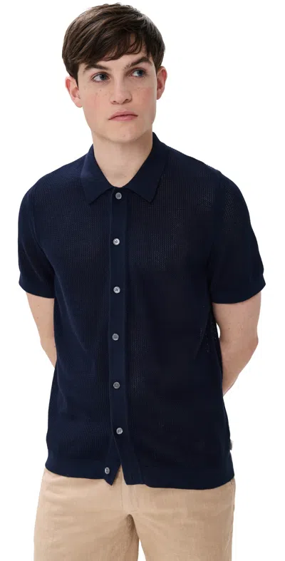 Onia Crochet Knit Button Up Deep Navy In Deep Navy