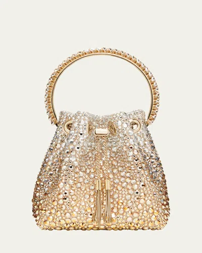 Jimmy Choo Bon Bon Crystal-embellished Bucket Bag In Gold