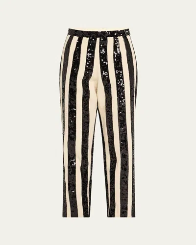 Bode Grandstand Hall Stripe Sequined Trousers In Whblk