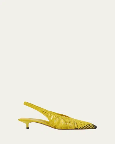 Jacquemus Woven Slingback Shoes With Pointed Toe In Yellow