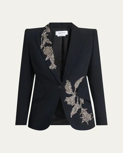 Alexander Mcqueen Embellished Padded-shoulders Blazer In Black