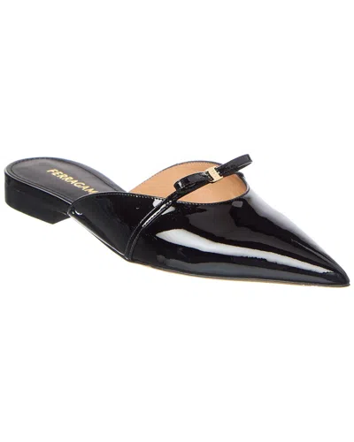 Ferragamo Bow Patent Pointed Toe Sandals In Black