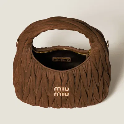 Miu Miu Wander Bag In Matelasse Suede In Cocoa Brown