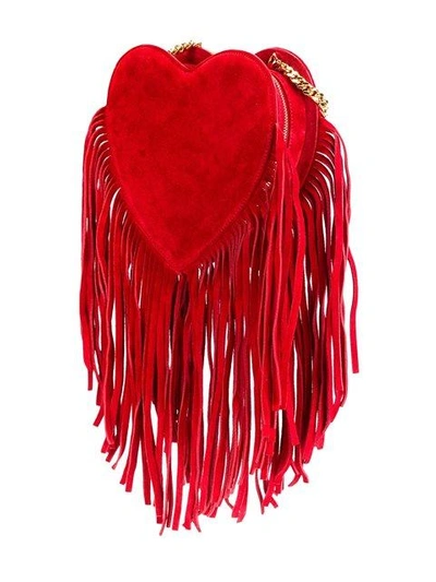 Saint Laurent Fringe Love Heart Chain Bag Suede Small at 1stDibs