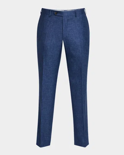 Canali Men's Melange Wool Dress Pants In Blue