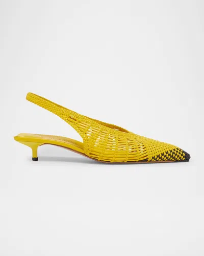 Jacquemus Woven Slingback Shoes With Pointed Toe In Yellow
