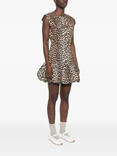 Ganni Animal Print Cap Sleeve Dress