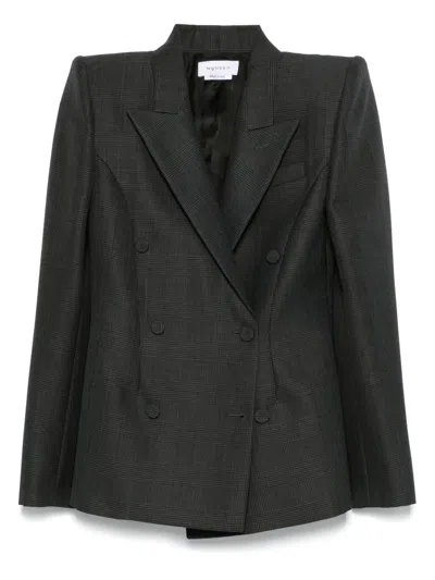 Alexander Mcqueen Structured Double Breasted Jacket With Padded Shoulders In Blue