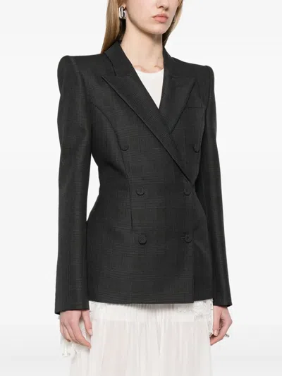 Alexander Mcqueen Structured Double Breasted Jacket With Padded Shoulders In Blue