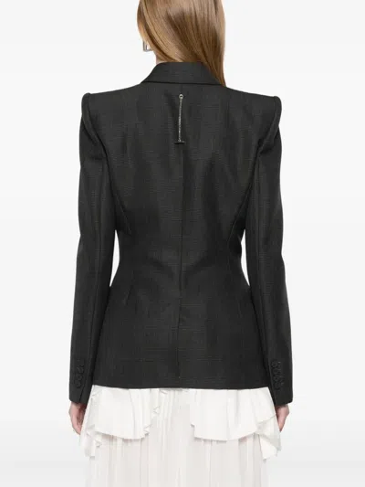 Alexander Mcqueen Structured Double Breasted Jacket With Padded Shoulders In Blue