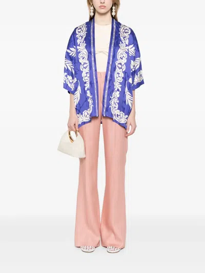 Etro , Floral Jacquard Kesa Robe, Woman, Electric Blue, Size M In Blue