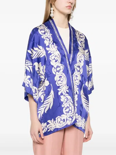 Etro , Floral Jacquard Kesa Robe, Woman, Electric Blue, Size M In Blue