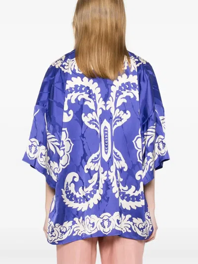 Etro , Floral Jacquard Kesa Robe, Woman, Electric Blue, Size M In Blue
