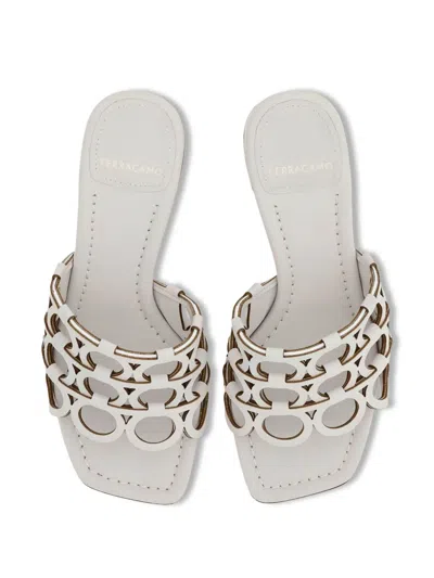 Ferragamo Gancini Cut-out Block-heel Sandals In White
