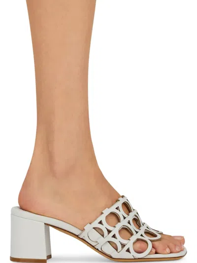 Ferragamo Gancini Cut-out Block-heel Sandals In White