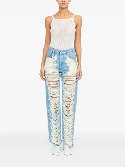 Mm6 Maison Margiela Mm6 By Maison Margiela "destroyed" Straight Jeans In Blue
