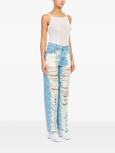 Mm6 Maison Margiela Mm6 By Maison Margiela "destroyed" Straight Jeans In Blue