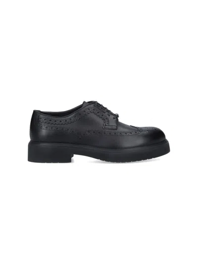 Ferragamo Lace Brogue Shoes Round Toe Rubber Sole In Black