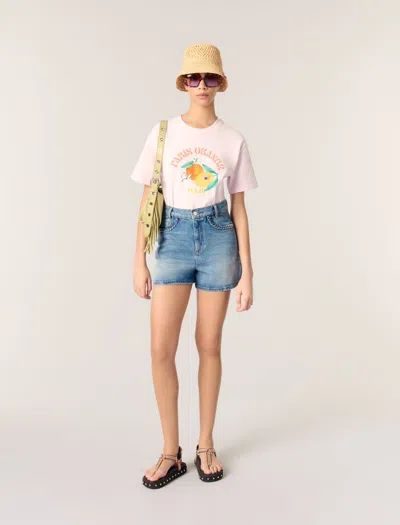 Maje Cotton Tropical Print T-shirt In Pink