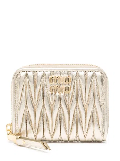 Miu Miu Matelasse' Wallet In Gold