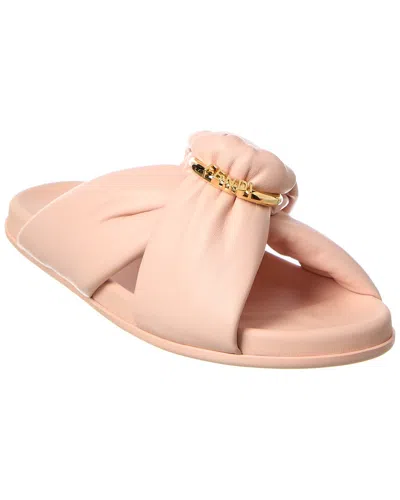 Fendi Pink Nappa Leather Feel Slippers In Lightrose