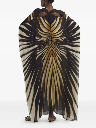 Roberto Cavalli Long Kaftan With Ray Of Gold Print In Gold
