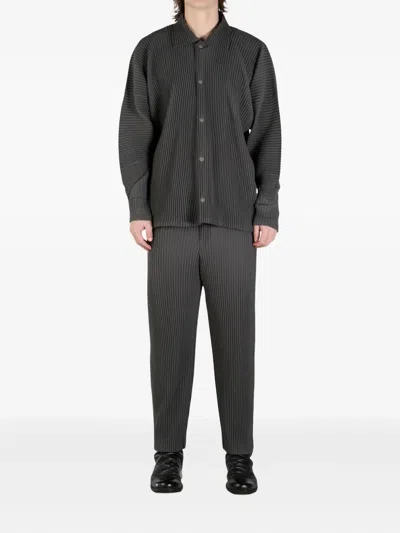 Issey Miyake Pleated Drawstring Collar Jacket In Grey