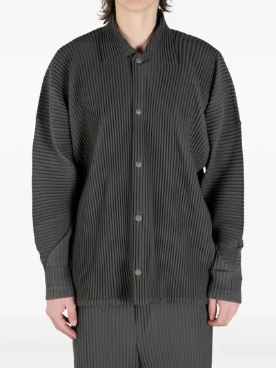 Issey Miyake Pleated Drawstring Collar Jacket In Grey