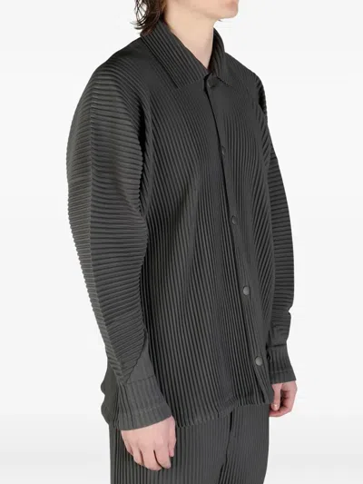 Issey Miyake Pleated Drawstring Collar Jacket In Grey