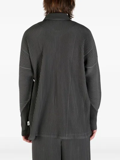 Issey Miyake Pleated Drawstring Collar Jacket In Grey