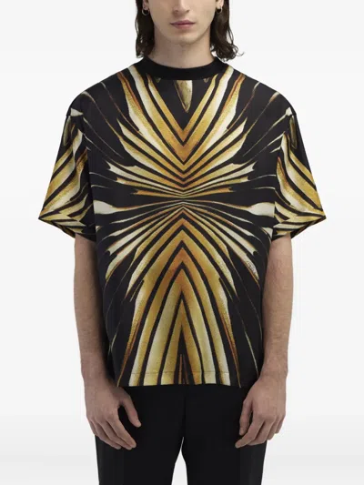 Roberto Cavalli Striped T-shirt In Gold