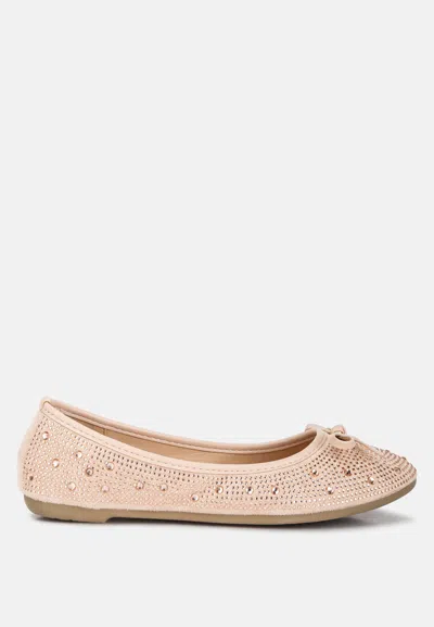 London Rag Hosana Rhinestones And Stud Embellished Ballet Flats In Beige