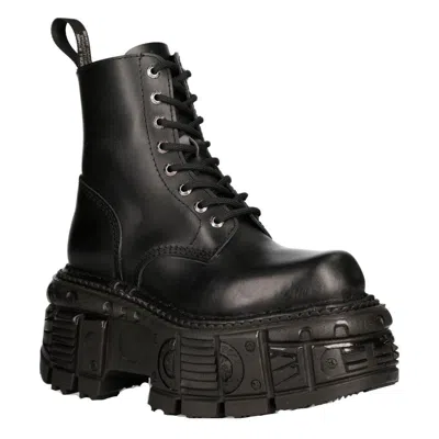 New Rock 80mm Lace-up Platform Boots In Black
