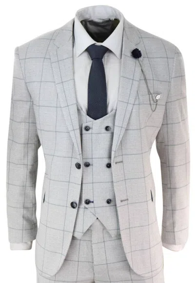 Oliver Tweed Mens 3 Piece Light Grey Check Tweed Vintage Retro Classic Suit In Grey