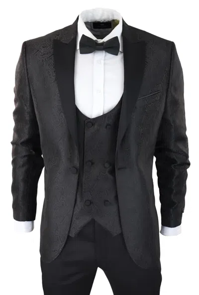 Oliver Tweed Mens Black Tuxedo Blazer Waistcoat Brocade Satin Paisley Formal Dinner Jacket In Black