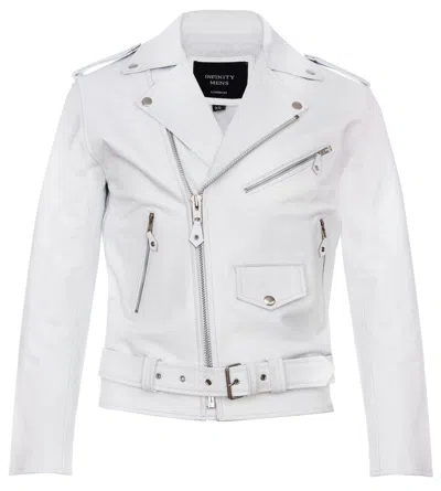 Infinity Leather Mens Leather Brando Biker Rock Motorcycle Hide Jacket In White