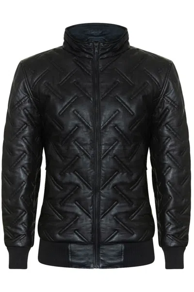 Infinity Leather Men's Bomber Leather Quilted Jacket - Goiã¢nia In Black