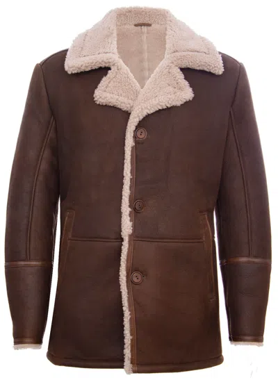 Infinity Leather Mens Classic Sheepskin Leather Crombie Jacket-brisbane In Brown