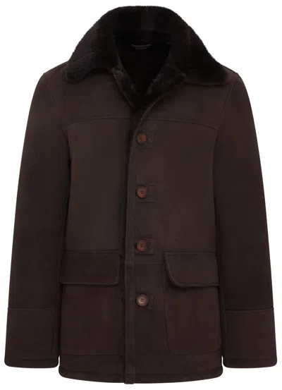 Infinity Leather Mens Brown Shearling Sheepskin Car Coat - Elverum In Brown