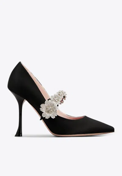 Roger Vivier Efflorescence 100 Mary-jane Satin Pumps In Black