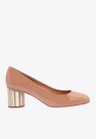 Ferragamo Lucca 55 Patent Leather Pumps In Blush