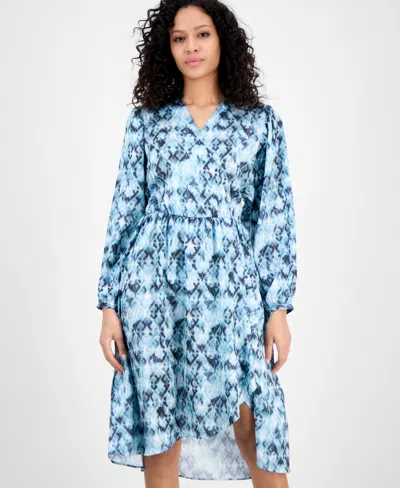 Hugo Boss Boss Orange Divanta Long Sleeve Midi Dress In Blue Aztec Print