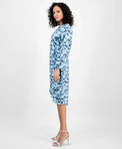 Hugo Boss Boss Orange Divanta Long Sleeve Midi Dress In Blue Aztec Print
