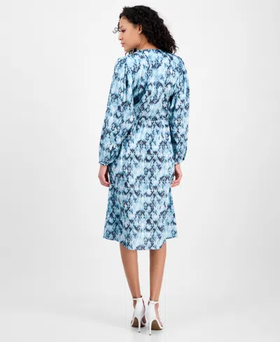 Hugo Boss Boss Orange Divanta Long Sleeve Midi Dress In Blue Aztec Print