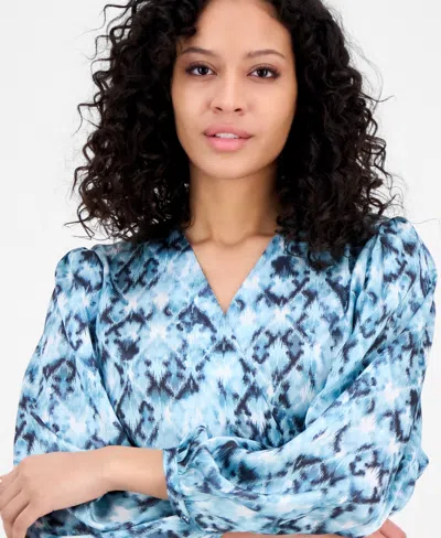 Hugo Boss Boss Orange Divanta Long Sleeve Midi Dress In Blue Aztec Print