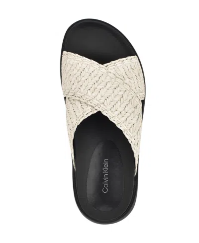 Calvin Klein Women's Pacen Woven Crisscross Flat Sandals In White