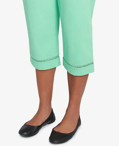 Alfred Dunner Rise & Shine Lace Dotted Trim Capri In Blue