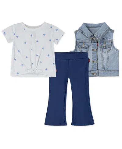 Levi's Baby Girls Tee, Vest And Flared Leggings, 3-piece Set In True Navy